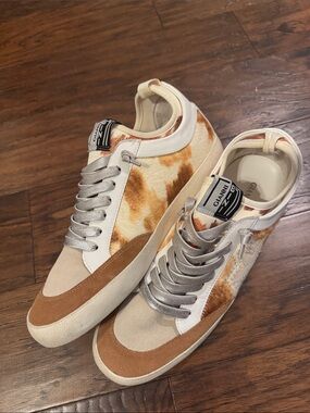 Gianni Bini Beige, Brown & White Cow-Print Sneakers